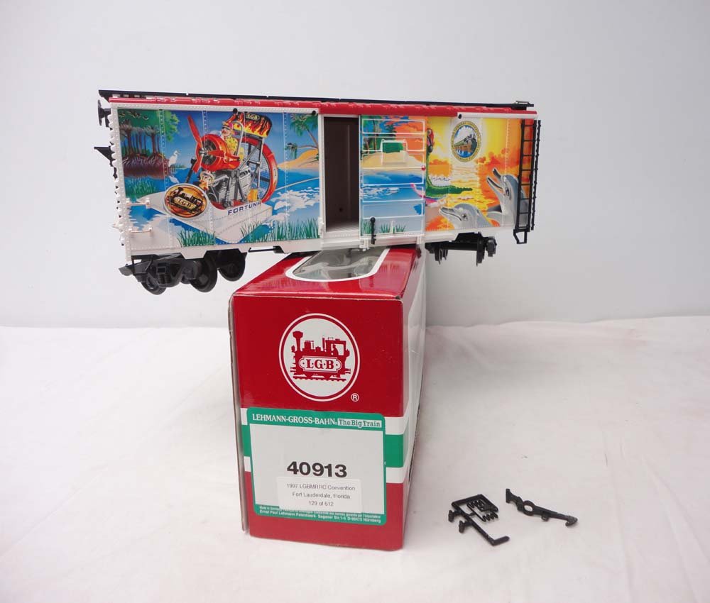 ABT: LGB G Scale: #40913 Convention Box Car 1997/OB: Paul V. Ambrose and Drew J. Bauer present: This is the #40913 Convention Box Car 1997 that LGB made for G Scale a few years ago. Our Opinion is that it is generally in Like New Condition. Original Box