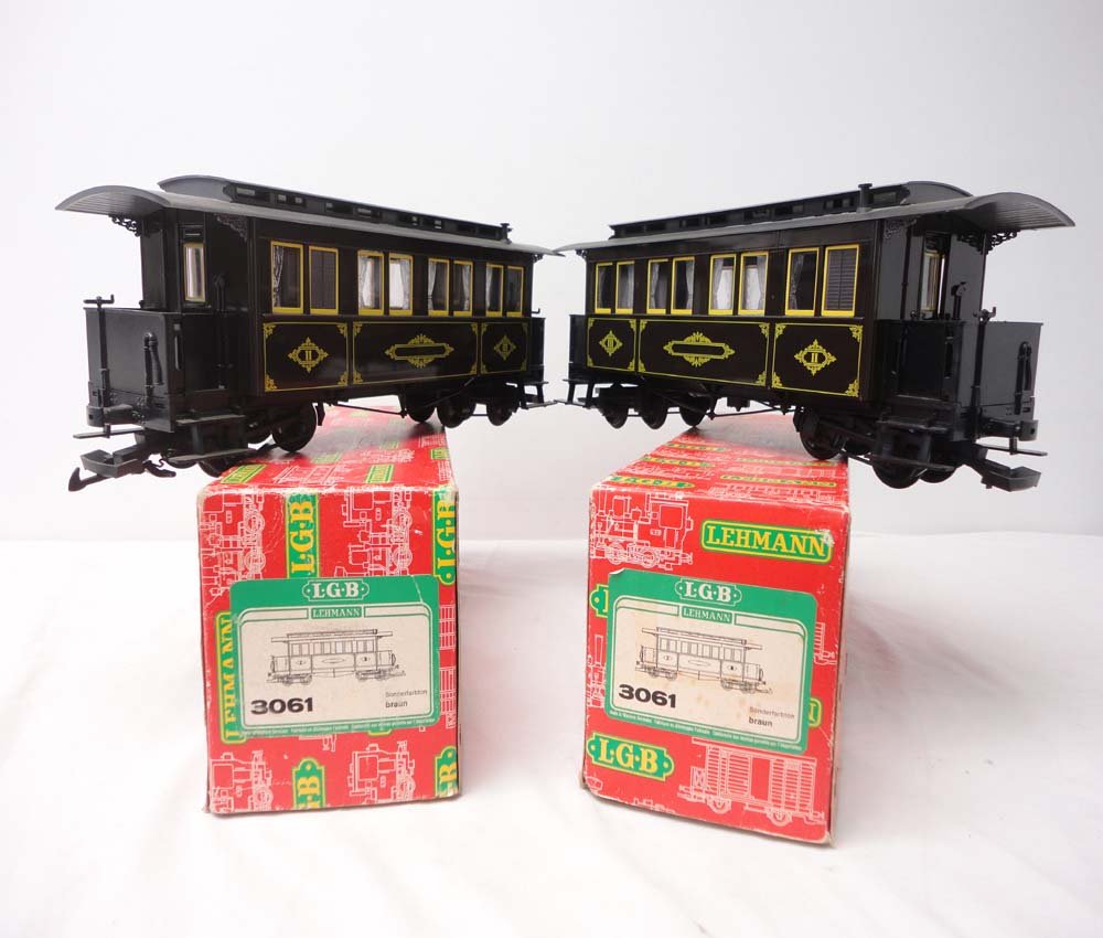ABT: LGB G Scale: 2 #3061 Passenger Cars/OBs: Paul V. Ambrose and Drew J. Bauer present: These are two #3061 Passenger Cars that LGB made for G Scale a few years ago. Our Opinion is that they are generally in Like New Condition. Original Boxes. A