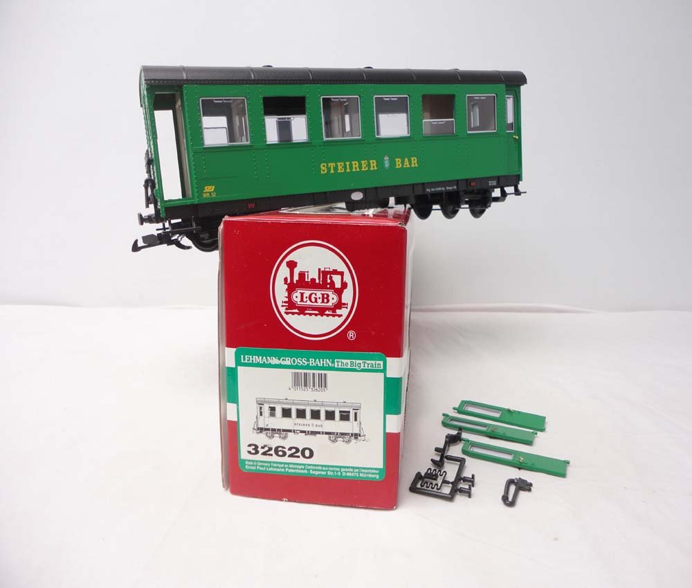 ABT: LGB G Scale: #32620 Green Passenger Car/OB: Paul V. Ambrose and Drew J. Bauer present: This is the #32620 Passenger Car that LGB made for G Scale a few years ago. No track. Our Opinion is that it is generally in Like New Condition. Original Box