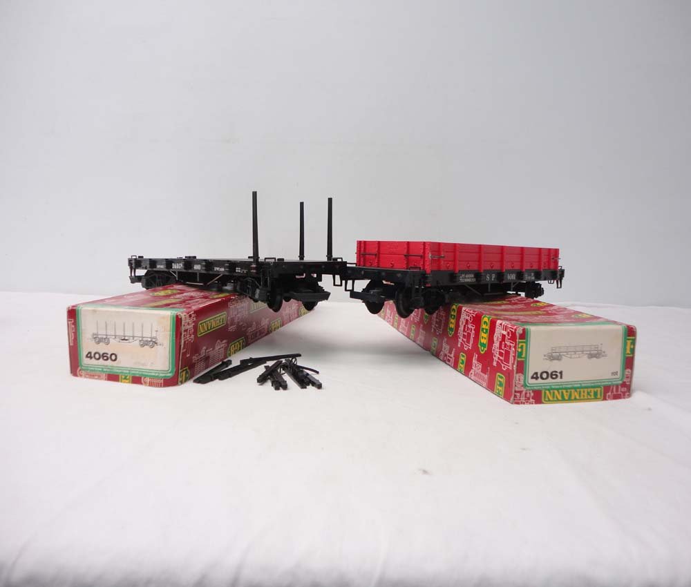 ABT: LGB G Scale: #4060 Flat Car & #4061 Gondola/OB: Paul V. Ambrose and Drew J. Bauer present: These are the #4060 Flat Car and the #4061 Gondola that LGB made for G Scale a few years ago. Our Opinion is that they are generally in Like New Condition. O