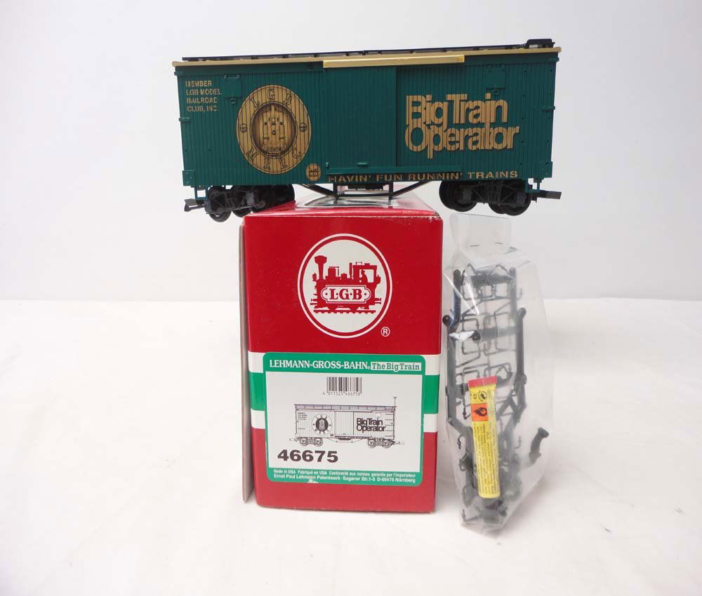 ABT: LGB G Scale: #46675 Big Train Operator Box Ca: Paul V. Ambrose and Drew J. Bauer present: This is the #46675 Big Train Operator Box Car that LGB made for G Scale a few years ago. Our Opinion is that it is generally in Like New Condition. Original