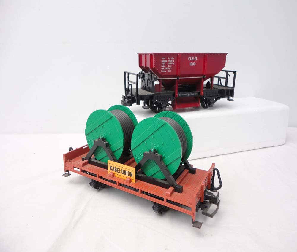ABT: LGB G Scale: #4002 Flat Car & #4041 Ore Car/O: Paul V. Ambrose and Drew J. Bauer present: These are the #4002 Flat Car with Cable Wheels and the #4041 Ore Car that LGB made for G Scale a few years ago. Our Opinion is that they are generally in Lik