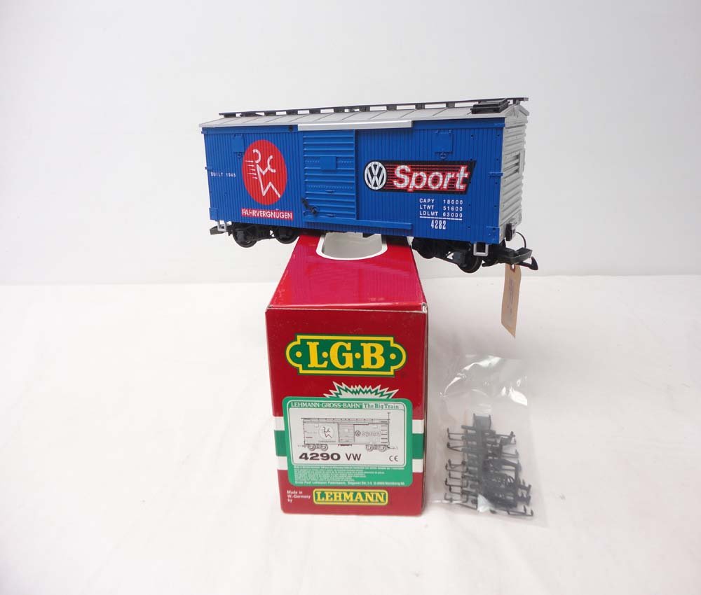 ABT: LGB G Scale: #4290 VW Box Car/OB: Paul V. Ambrose and Drew J. Bauer present: This is the #4290 VW Box Car that LGB made for G Scale a few years ago. Our Opinion is that it is generally in Like New Condition. Original Box. All Original