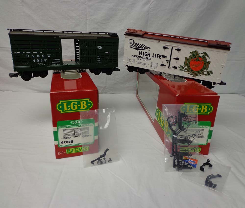 ABT: LGB G Scale: #4068 D&GRW Stock Car & #4072 Mi: Paul V. Ambrose and Drew J. Bauer present: These are the #4068 D&GRW Stock Car and the #4072 Miller High Life Reefer that LGB made for G Scale a few years ago. Our Opinion is that they are generally i