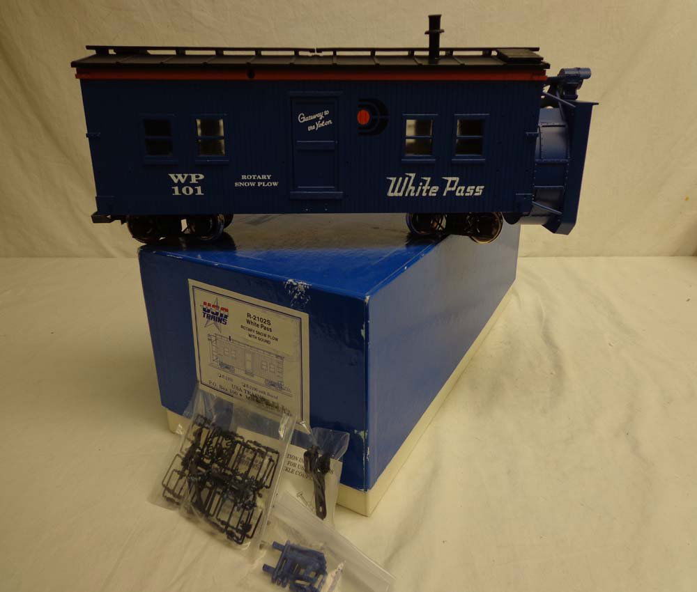 ABT: USA Trains G Scale: #R-2102 S White Pass Rota: Paul V. Ambrose and Drew J. Bauer present: This is the #R-2102 S White Pass Rotary Snowplow that USA Trains made for G Scale a few years ago. Our Opinion is that it is generally in Like New Condition.