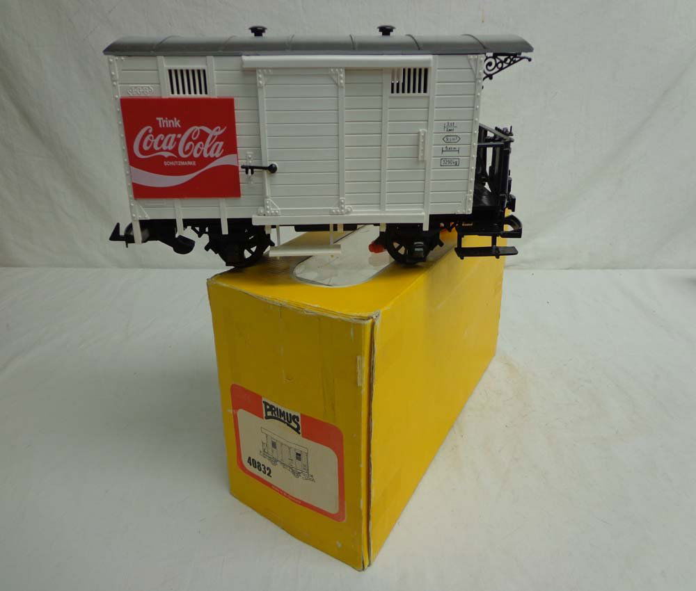 ABT: Primus G Scale: #40832 Coca-Cola Box Car/OB: Paul V. Ambrose and Drew J. Bauer present: This is the #40832 Coca-Cola Box Car that Primus made for G Scale a few years ago. Our Opinion is that it is generally in Like New Condition. Original Box. A