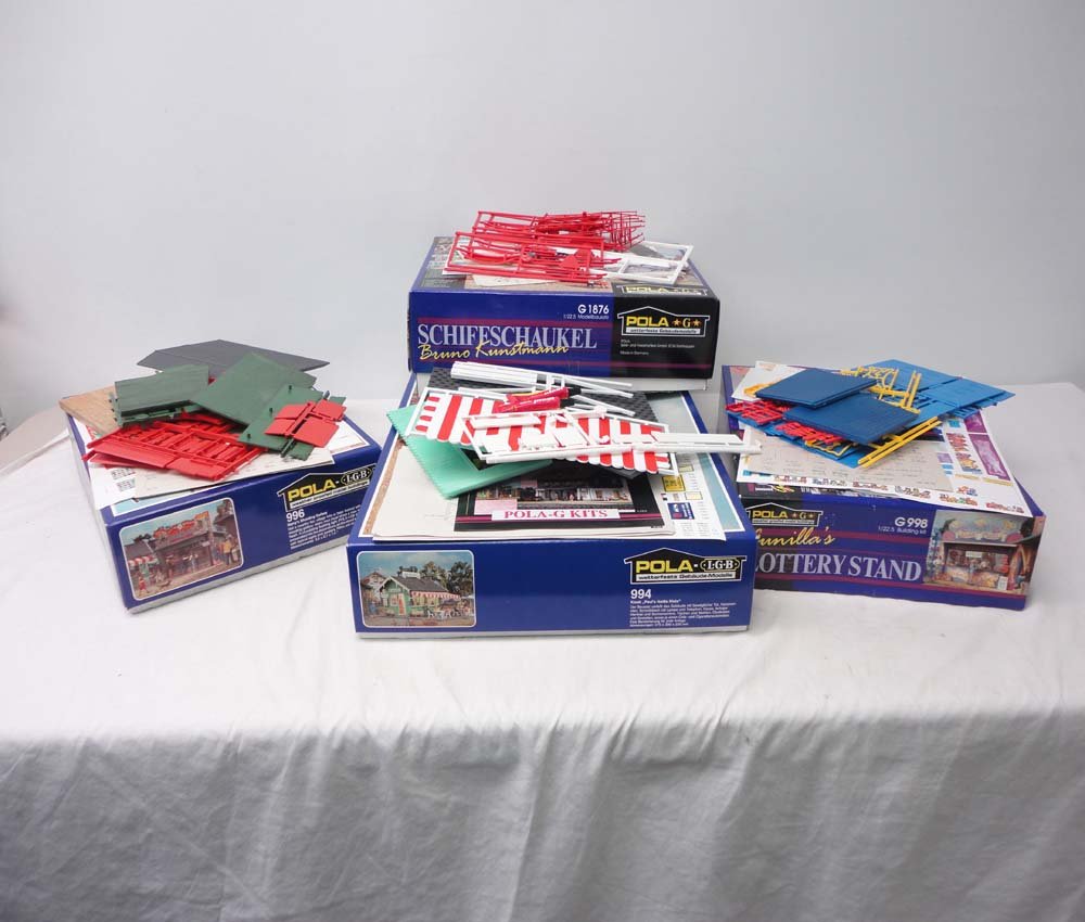 ABT: Pola/LGB G Scale: #G998/B1876/966/994 Buildin: Paul V. Ambrose and Drew J. Bauer present: These are the #G998 Lottery Stand, the G1876 Swing Boats, the #966 Shooting Gallery, and the #994 Paul's Burgers and Shakes Building Kits that Pola/LGB made 