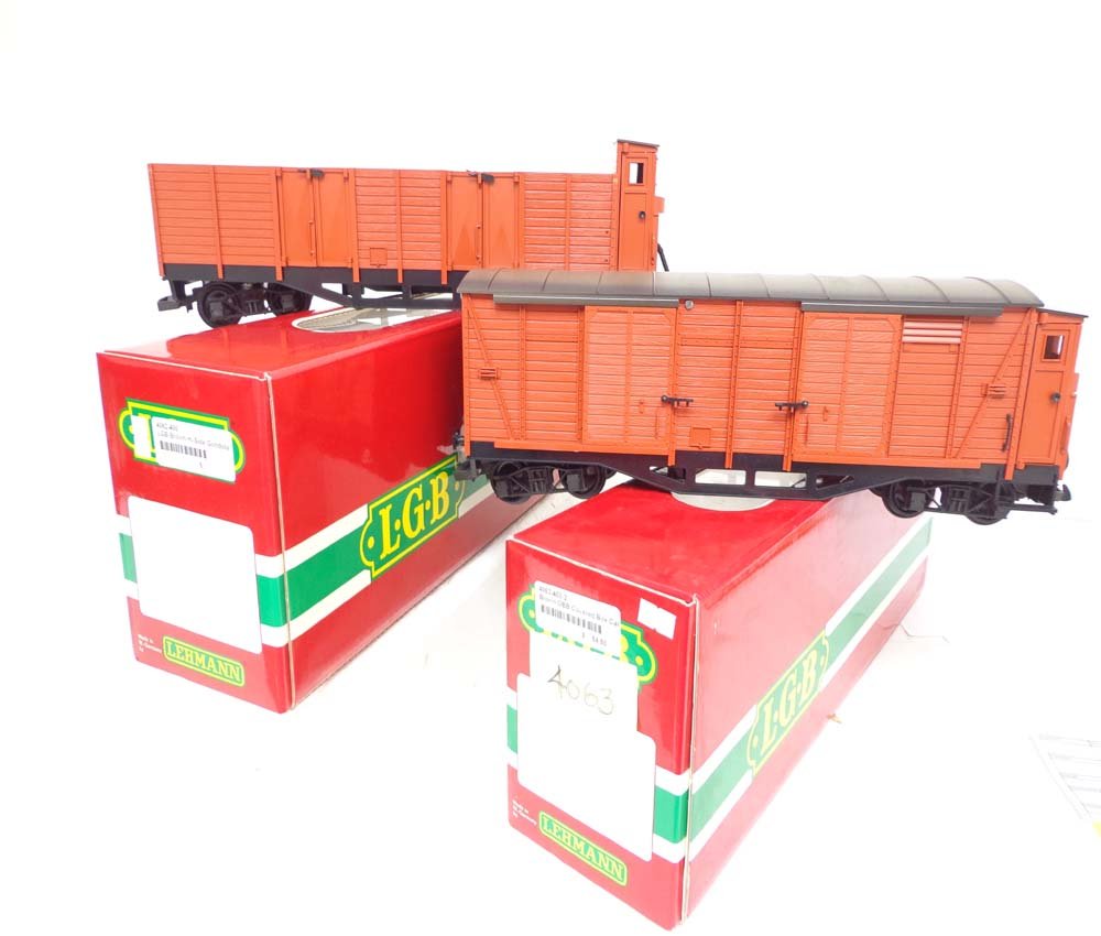ABT: LGB G Scale: #4062 Gondola & #4063 Box Car/OB: Paul V. Ambrose and Drew J. Bauer present: These are the #4062 Gondola and the #4063 Box Car that LGB made in G Scale a few years ago. Our Opinion is that they are generally in Like New Condition. Ori