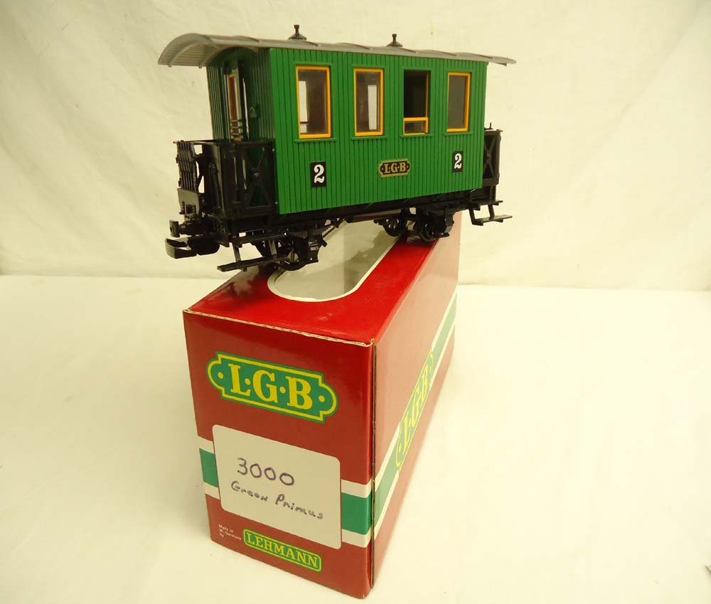 ABT: LGB G Scale: #3000 Green Primus Caboose/OB: Paul V. Ambrose and Drew J. Bauer present: This is the #3000 Green Primus Caboose that LGB made in G Scale a few years ago. Our Opinion is that it is generally in Like New Condition. Original Box. All