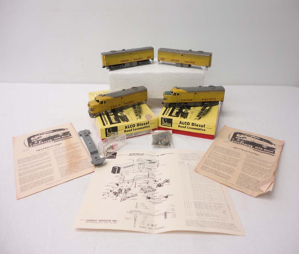 ABT: Lindsay HO: 2-each Die-Cast UP Alco AB Diesel: Paul V. Ambrose and Drew J. Bauer present: These are two pairs of die-cast Union Pacific Alco AB Diesels that Lindsay made in HO some time ago. Examine the pictures closely; what you se is what you wi