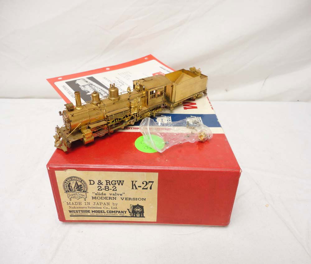 ABT: Brass Westside HO: #K-27 D&RGW 2-8-2 Steam E&: Paul V. Ambrose and Drew J. Bauer present: These are the Brass #K-27 'Slide Valve' D&RGW 2-8-2 Steam E&T that Westside made in HO some time in the past. Examine the pictures. Includes OB as shown. Ple