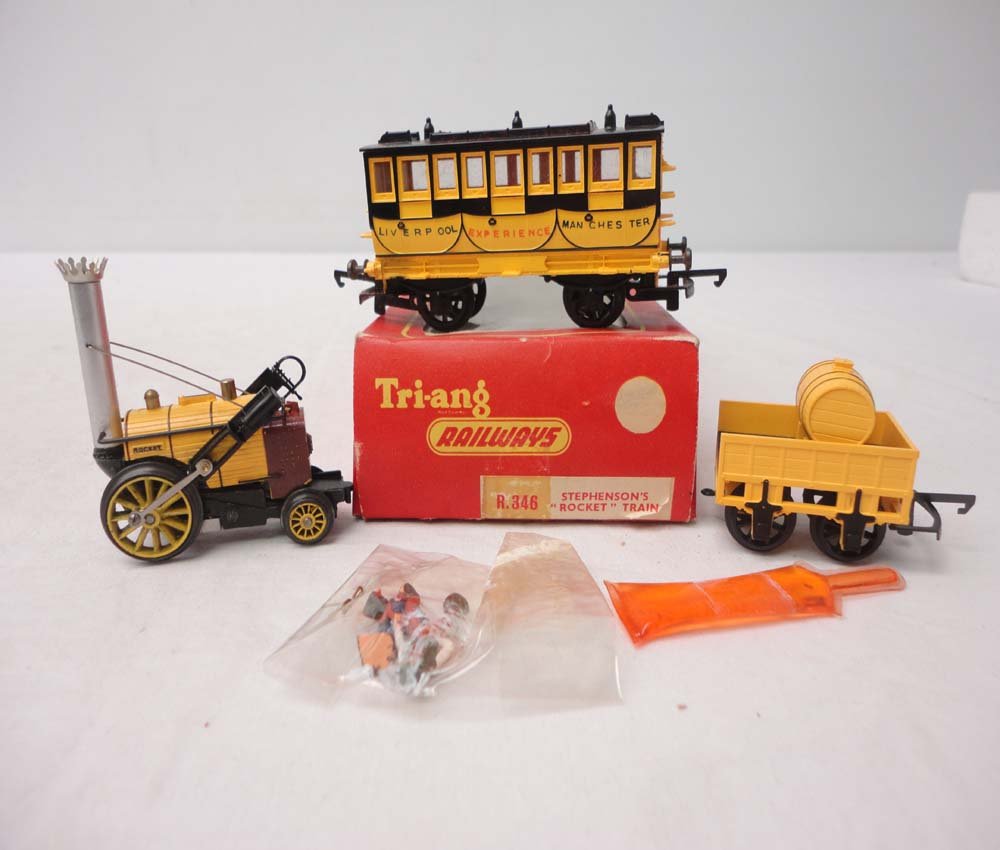 ABT: Tri-ang HO Scale: #346 Stephensons Rockets Tr: Paul V. Ambrose and Drew J. Bauer present: This is the #346 Stephensons Rockets Train that Tri-ang in HO Scale. Please review all pictures: what is shown is what you will receive. Original Box. Please