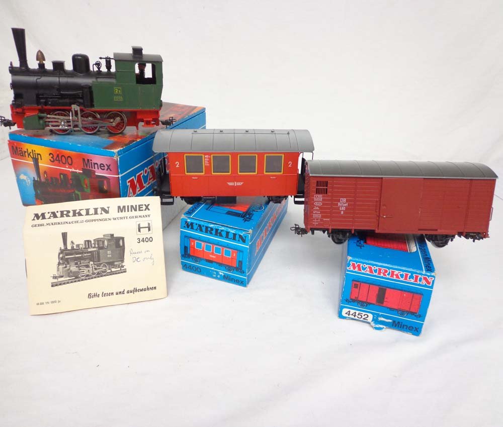 ABT: Marklin HO Scale: #3400 Steam Engine & #4400/: Paul V. Ambrose and Drew J. Bauer present: These are the #3400 Tank Locomotive, the #4400 Passenger Coach, and the #4452 Box Car that Marklin made in HO Scale. Please review all pictures: what is show