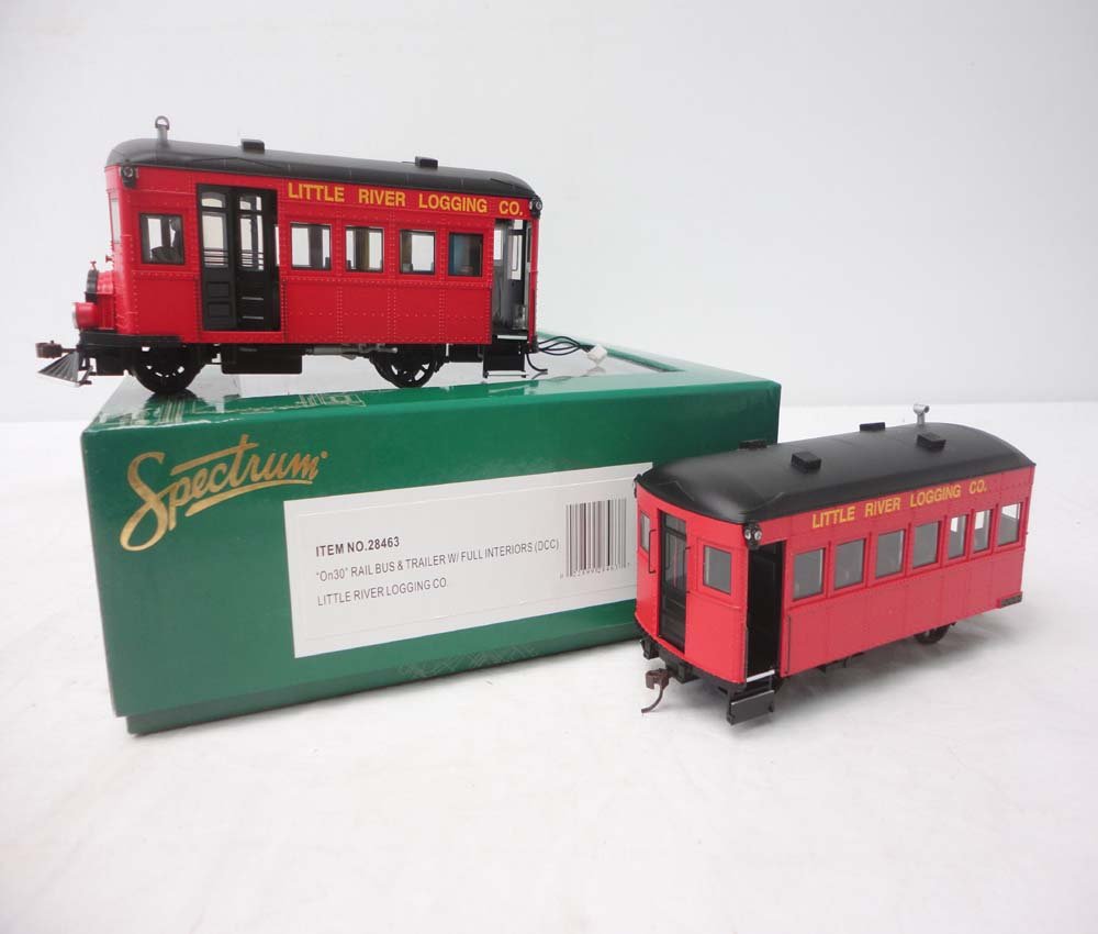 ABT: Bachmann On30 Scale: #28463 Little Rives Logg: Paul V. Ambrose and Drew J. Bauer present: This is the #28463 Little Rives Logging Co. Rail Bus & Trailer with Full Interior (DCC) that Bachmann made in On30 Scale some time ago. Please review all pic