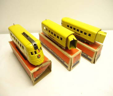 ABT: Rare Lionel Jr. #1700E/1701/1702 Yellow Stream: Paul V. Ambrose and Drew J. Bauer present: These are the #1700E, #1701, and #1702 Yellow Streamliner Set that Lionel made in the 1930s. Rare Color variation. Our Opinion is that they are generally in