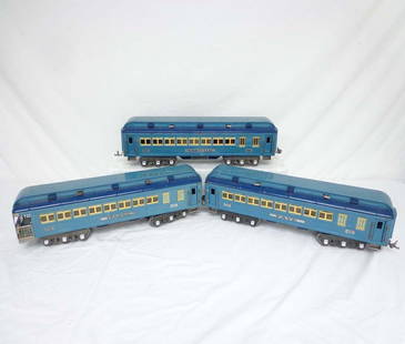 ABT: Lionel Standard Gauge #420/421/422 Blue Comet: Paul V. Ambrose and Drew J. Bauer present: These are the #420 Faye, #421 Westphal, and #422 Tempel late-color Blue Comet Passenger Cars that Lionel made Pre War. Note #421 missing interior light-brack