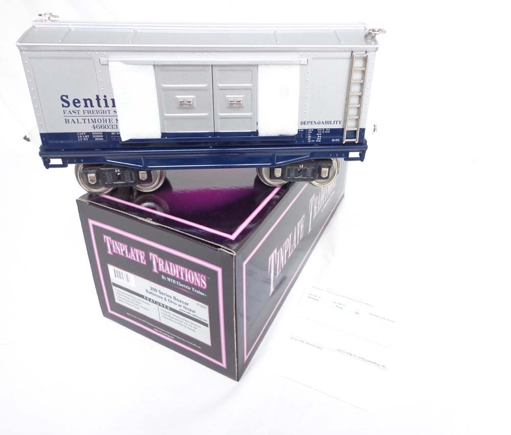 ABT: Mint MTH Standard Gauge: #10-2063 B&O 200 Ser: Paul V. Ambrose and Drew J. Bauer present: This is the #10-2063 B&O 200 Series Box Car that MTH made in Standard Gauge a few years ago. Our Opinion is that it is generally in Mint Condition. Original