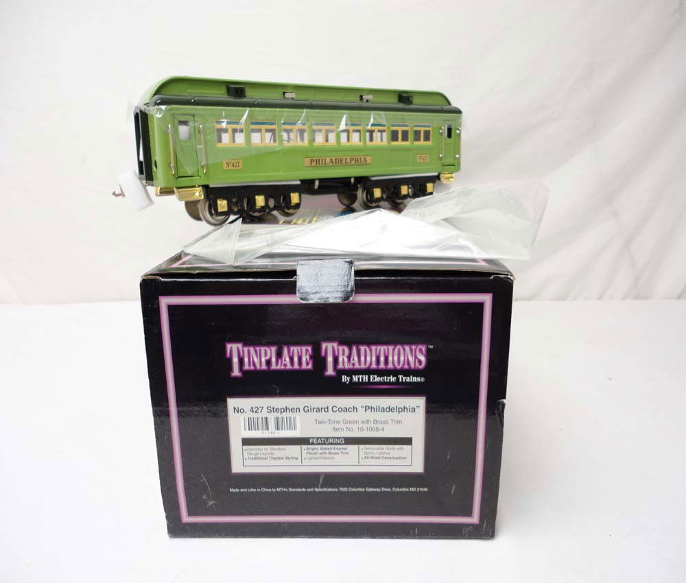 ABT: Mint MTH Standard Gauge: #10-1068-4 427 Steph: Paul V. Ambrose and Drew J. Bauer present: This is the #10-1068-4 427 Stephen Girard Coach Car "Philadelphia" that MTH made a few years ago in Standard Gauge. Our Opinion is that it is generally in Mi