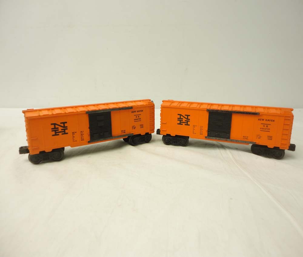 ABT: 2 Lionel #6464-725 Orange New Haven Box Cars: Paul V. Ambrose and Drew J. Bauer present: These are two #6464-725 Orange New Haven Box Cars that Lionel made in the middle 1960s. Examine closely; what is pictured is what you will receive. No Boxes.