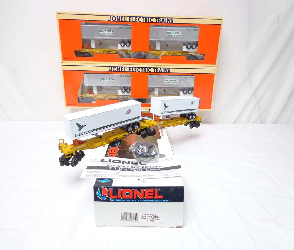 ABT: 3 Mint Lionel #16363/16334 TTUX Sets/OBs: Paul V. Ambrose and Drew J. Bauer present: These are two #16363 Southern and the #16334 Chicago & Northwestern TTUX Sets that Lionel made a few years ago. Our Opinion is that they are generally in Min