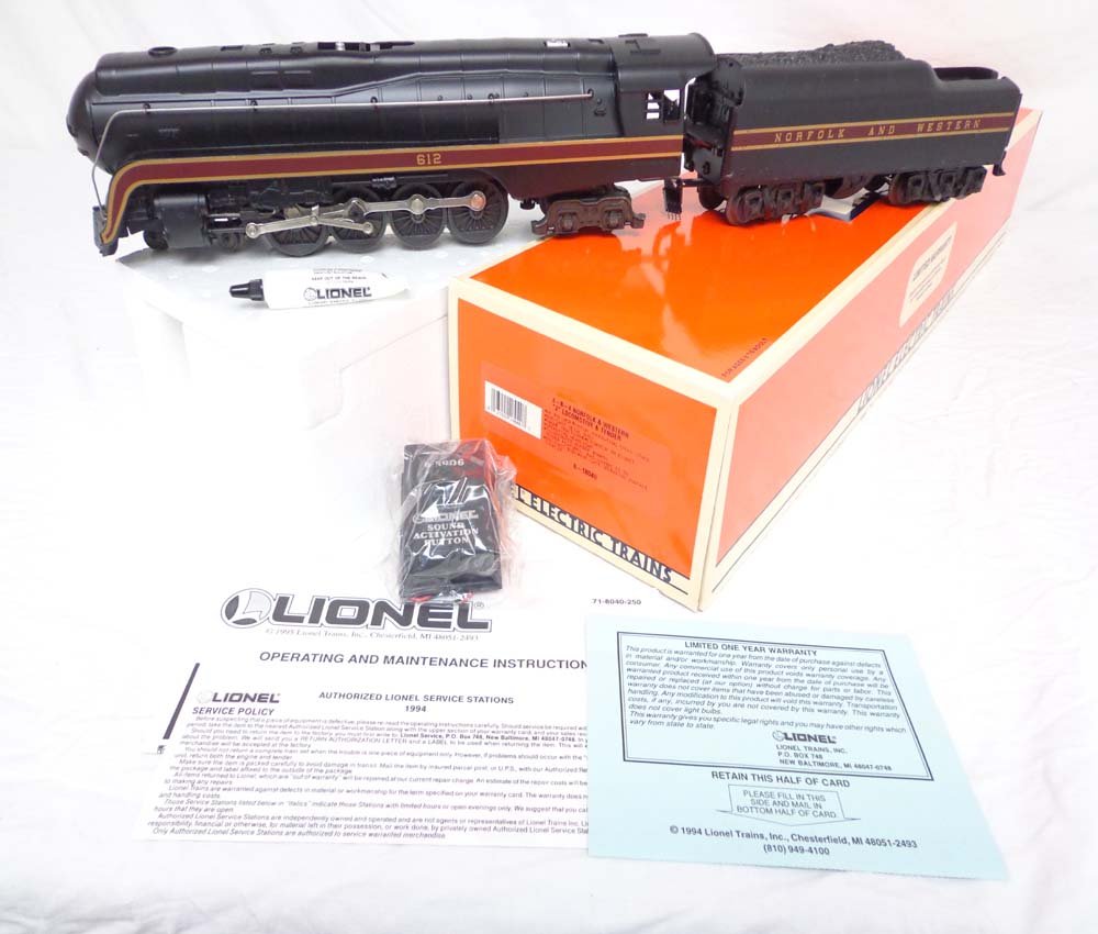 ABT: Mint Lionel #18040 N&W J Class Steam Engine & : Paul V. Ambrose and Drew J. Bauer present: These are the #18040 N&W J Class Steam Engine and Tender that Lionel made in the 1990s. Features Smoke, Magnetraction, Railsounds and Diecast Bodies. Our Opi