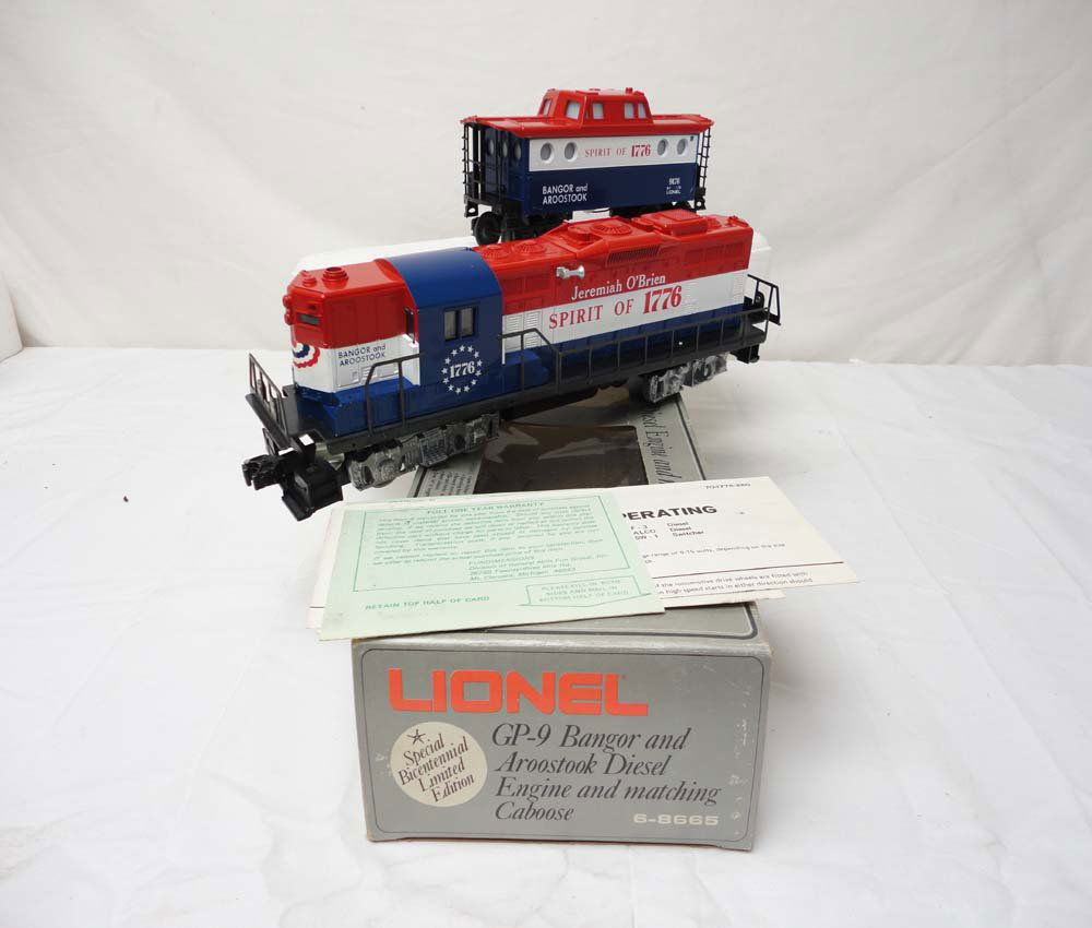 ABT: Mint Lionel #8665 B&A Jeremiah O'Brien GP-9 Di: Paul V. Ambrose and Drew J. Bauer present: This is the #8665 B&A Jeremiah O'Brien GP-9 Diesel and Illuminated N5C Caboose Set that Lionel made as a special Bicentennial Offering in the middle 1970s. O