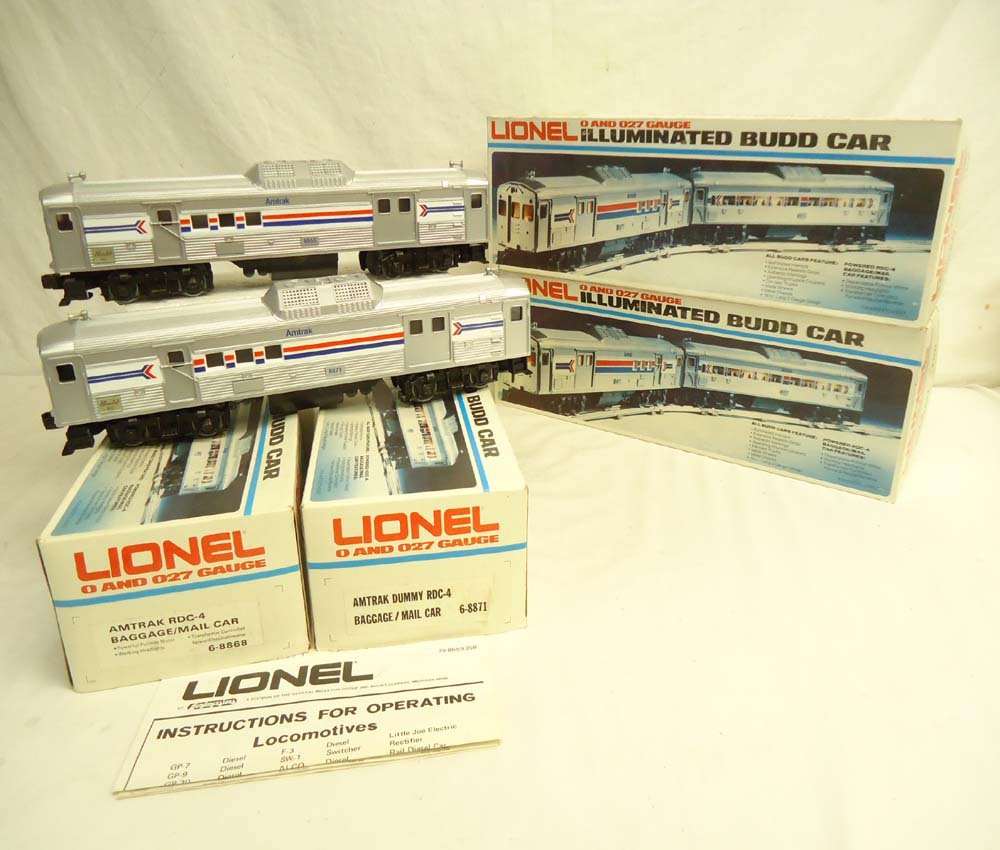 ABT: Lionel #8868/69/70/71 Amtrak Budd Passenger C: Paul V. Ambrose and Drew J. Bauer present: These are four Assorted Amtrak Passenger Cars that Lionel made in the 1970s. Included are the #8869 RDC-1 Passenger, the #8868 Powered RDC-4 Baggage/Mail Car