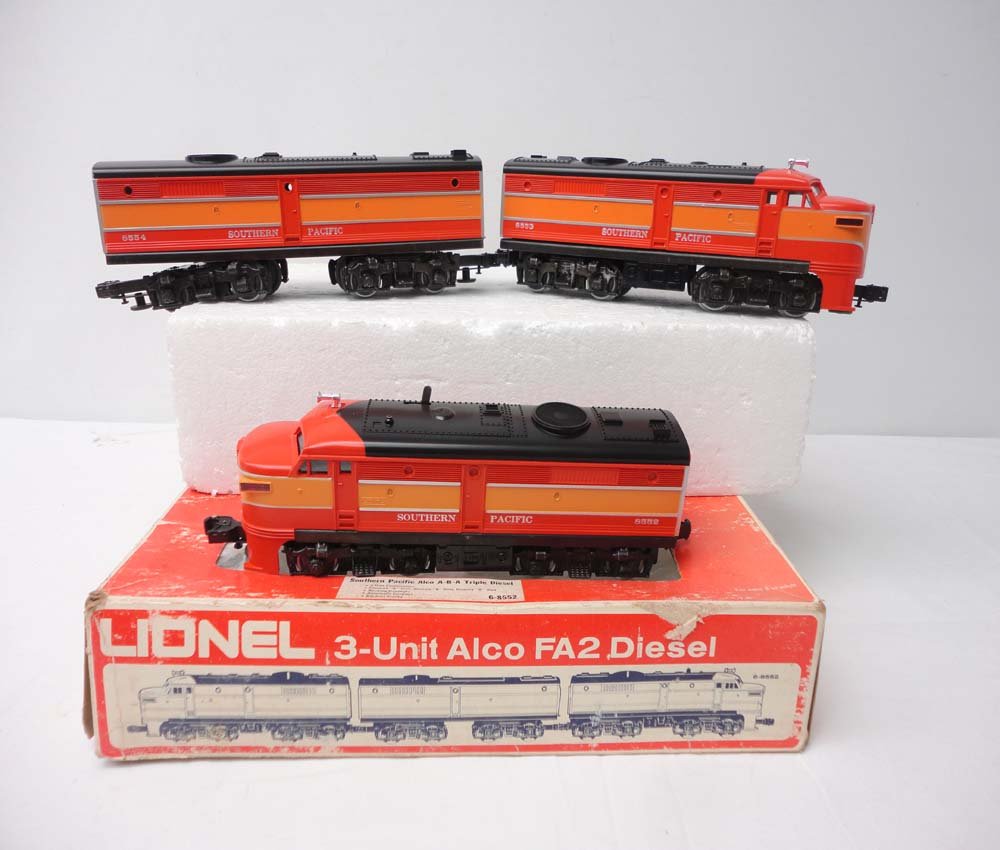 ABT: Lionel #8552 Southern Pacific Daylight Alco A: Paul V. Ambrose and Drew J. Bauer present: These are the #8552 Southern Pacific Daylight Alco ABA Diesels that Lionel made in the 1970s. Our Opinion is that they are generally in Like New Condition. O