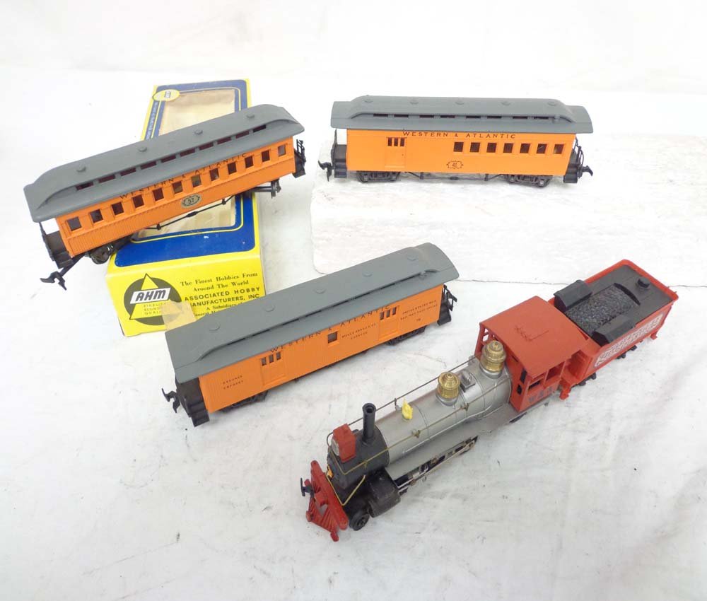 ABT: HO AHM/Rivarossi: W&A Steam E&T & 3 'Oldtime' : Paul V. Ambrose and Drew J. Bauer present: These are the Western & Atlantic Steam Engine and Tender, plus 'Oldtime' Coach, Baggage Car, and Combo that AHM/Rivarossi made in the not too distant past. I