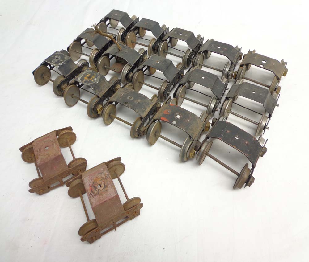 ABT: 17 Ives Wide Gauge Trucks: Paul V. Ambrose and Drew J. Bauer present: These are seventeen Wide Gauge Trucks that Ives made Pre War. Examine closely; what is pictured is what you will receive. No Boxes. Please add $20.00 for US-