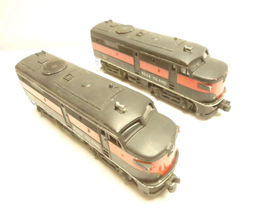 ABT: Lionel #2031 Rock Island Alco AA Diesels: Paul V. Ambrose and Drew J. Bauer present: These are the #2031 Rock Island Alco AA Diesels that Lionel made in the early 1950s. Our Opinion is that they are generally in Very Good Plus Condition. No B