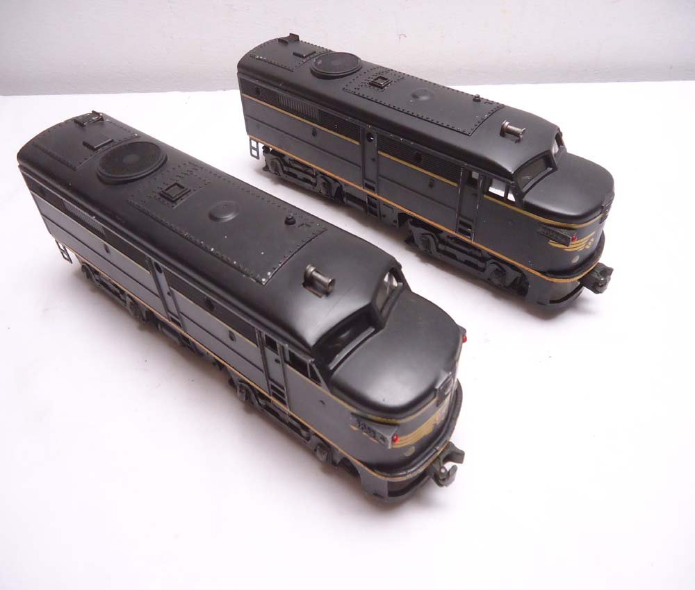 ABT: Lionel #2032 Erie Alco AA Diesels: Paul V. Ambrose and Drew J. Bauer present: These are the #2032 Erie Alco AA Diesels that Lionel made circa 1942. Note Decal issue on one nose. Our Opinion is that it is generally in Very Good Plus Con