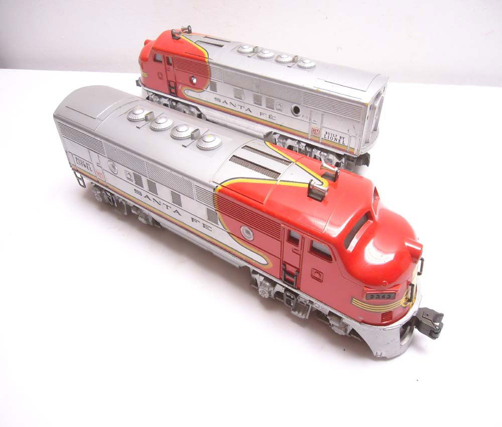 ABT: Lionel #2343 Santa Fe F3 AA Diesels: Paul V. Ambrose and Drew J. Bauer present: These are the #2343 Santa Fe F3 AA Diesels that Lionel made circa 1950. Our Opinion is that they are generally in Excellent Condition; Decals far better than