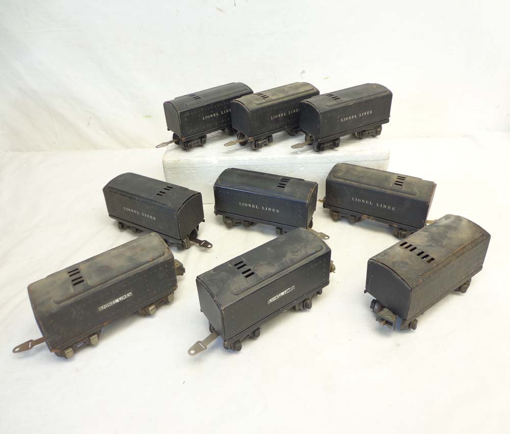 ABT: 9 Lionel #1689/2689 Tenders: Paul V. Ambrose and Drew J. Bauer present: These are three #2689 and six #1689 Tenders that Lionel made Pre War. No Boxes. Examine closely; what is pictured is what you will receive. Please add $25.00