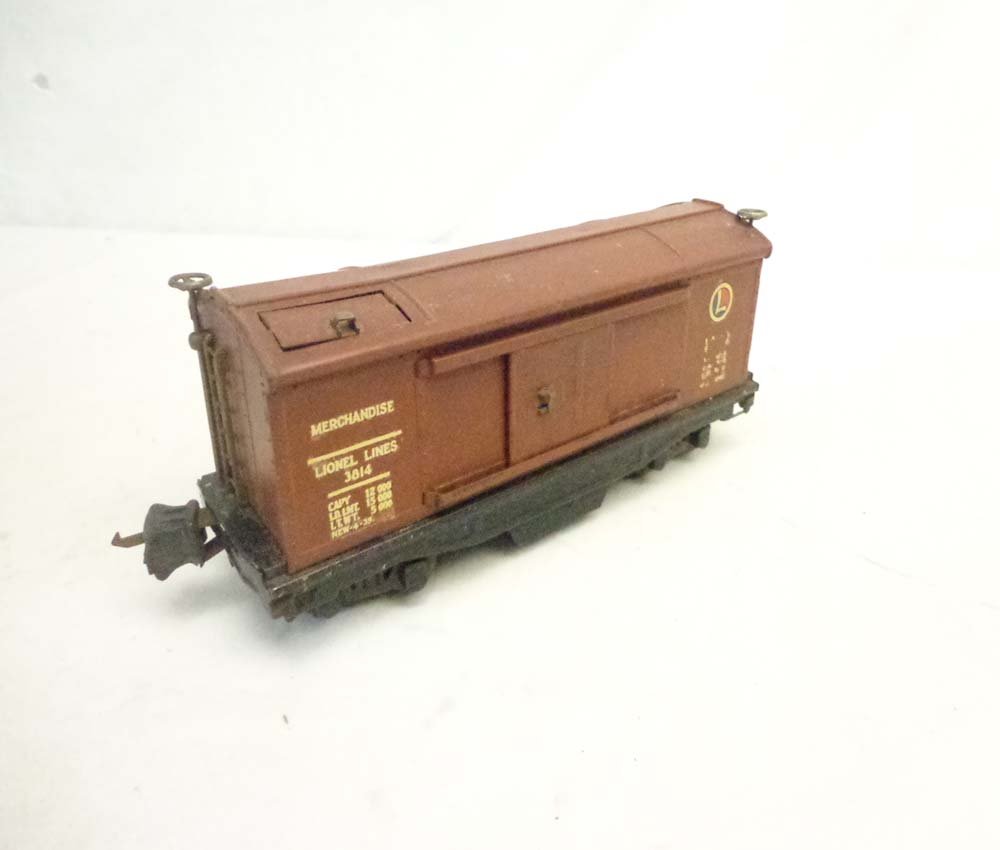 ABT: Lionel #3814 Operating Merchandise Car: Paul V. Ambrose and Drew J. Bauer present: This is the #3814 Operating Merchandise Car that Lionel made Pre War. Examine very closely; what is pictured is what you will receive. No Box. Please add $15
