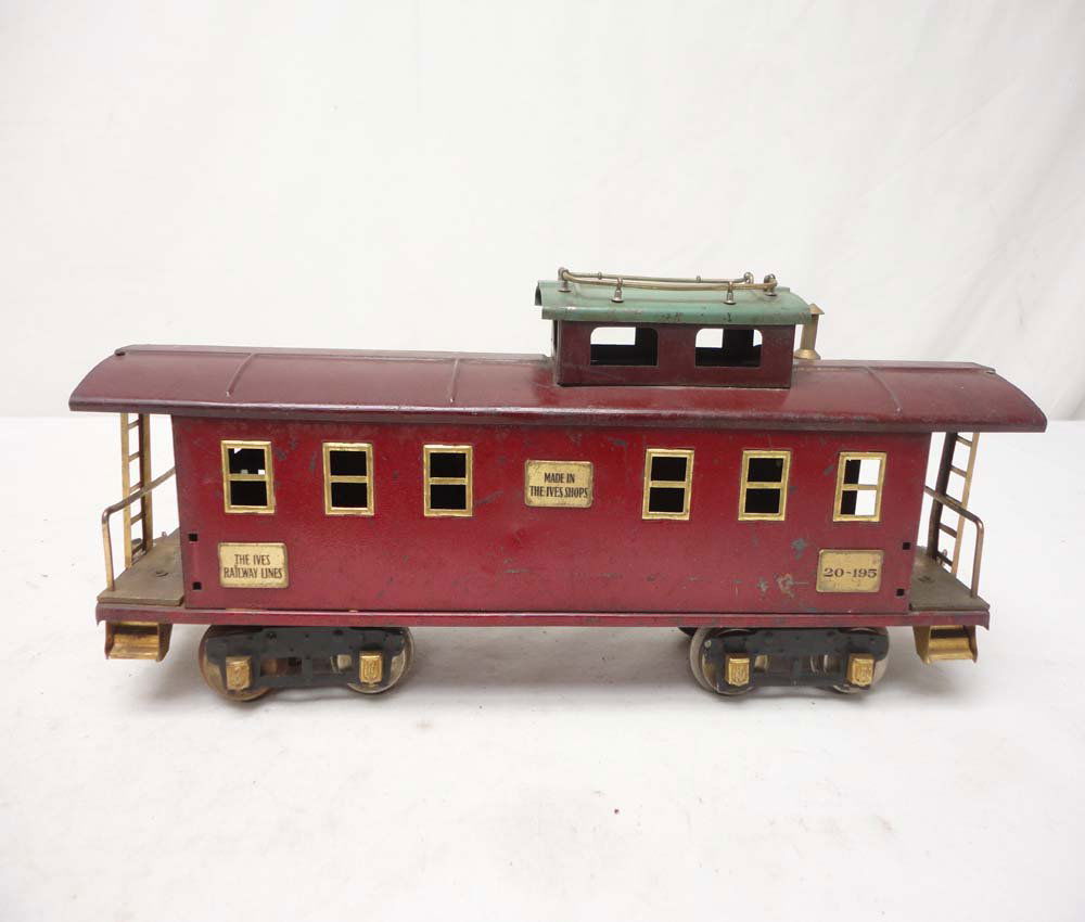 ABT: Scarce Ives/AF Standard Gauge #20-195 Caboose: Paul V. Ambrose and Drew J. Bauer present: This is the scarce #20-195 'The Ives Railway Lines' Caboose that Ives made in Standard Gauge circa 1929 using an American Flyer Body. No Box. Examine very cl