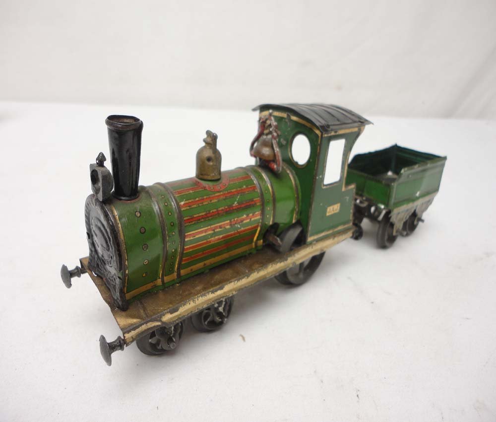 ABT: Rare Issmayer JAJ O-Gauge Clockwork Steam E&T: Paul V. Ambrose and Drew J. Bauer present: These is rare JAJ Clockwork Steam Engine and Tender with spoked-wheels that Issmayer made in O gauge in the early 1900s. One of the better Condition Issmayer