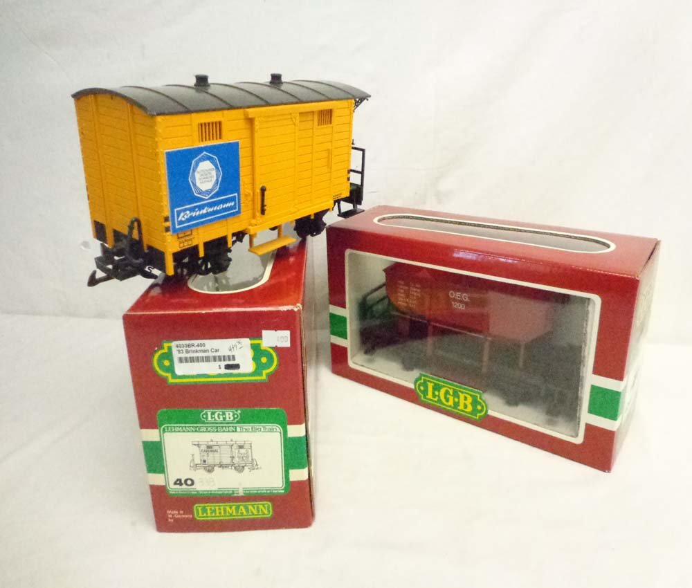 ABT: LGB G Scale: #4041 Dump Car & #4033B Brinkman Box: Paul V. Ambrose and Drew J. Bauer present: These are the #4041 Dump Car and the #4033B Brinkman Box Car that LGB made for G Scale a few years ago. Our Opinion is that they are generally in Like New Co