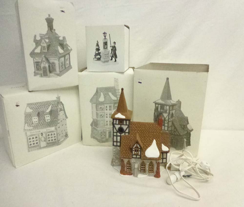 ABT: Dept. 56 Dickens Village Series #5562-0/5926-9/580: Paul V. Ambrose and Drew J. Bauer present: These are the Dickens Village Series the #5562-0 Old Michael Church, the #5926-9 White Horsr Bakery, the #5808-4 WM. Wheat Cakes & Pudding, the #5557-3 Nephe