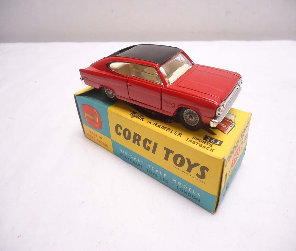 ABT: Corgi #263 Marlin Sports Fastback Car/OB: Paul V. Ambrose and Drew J. Bauer present: This is the #263 Marlin Sports Fastback Car that Corgi made in the recent past. Examine closely; what is pictured is what you will receive. Original Box. Ple
