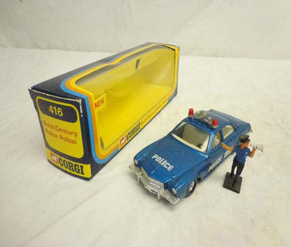 ABT: Corgi #416 Buick Century Police Car/OB: Paul V. Ambrose and Drew J. Bauer present: This is the #416 (1976) Buick Century Police Car that Corgi made in the recent past. Examine closely; what is pictured is what you will receive. Original Box