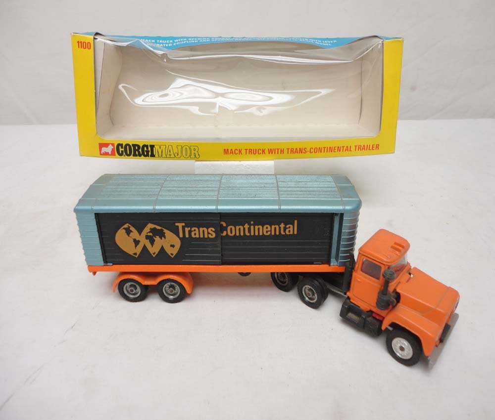 ABT: Corgi #1100 Mack Truck w/Transcontinental Trailer/: Paul V. Ambrose and Drew J. Bauer present: This is the #1100 Mack Truck w/Transcontinental Trailer that Corgi made in the recent past. Examine closely; what is pictured is what you will receive. Origi