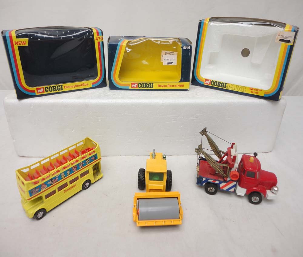 ABT: Corgi #470/400/1144 Vehicles/OBs: Paul V. Ambrose and Drew J. Bauer present: These are the #470 Disneyland Bus, the #400 Raygo Rascal, and the #1144 Beirliet Wrecker Truck that Corgi made in the recent past. Examine closely; what is p