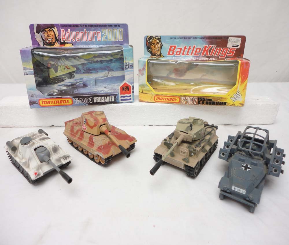 ABT: 4 Assorted Corgi/Matchbox Military Vehicles/OB: Paul V. Ambrose and Drew J. Bauer present: These are four Assorted Military Vehicles that Corgi/Matchbox made in the recent past. Included are the Tiger 1 Tank, the #251/1 Semi Track Rocket Launcher, 