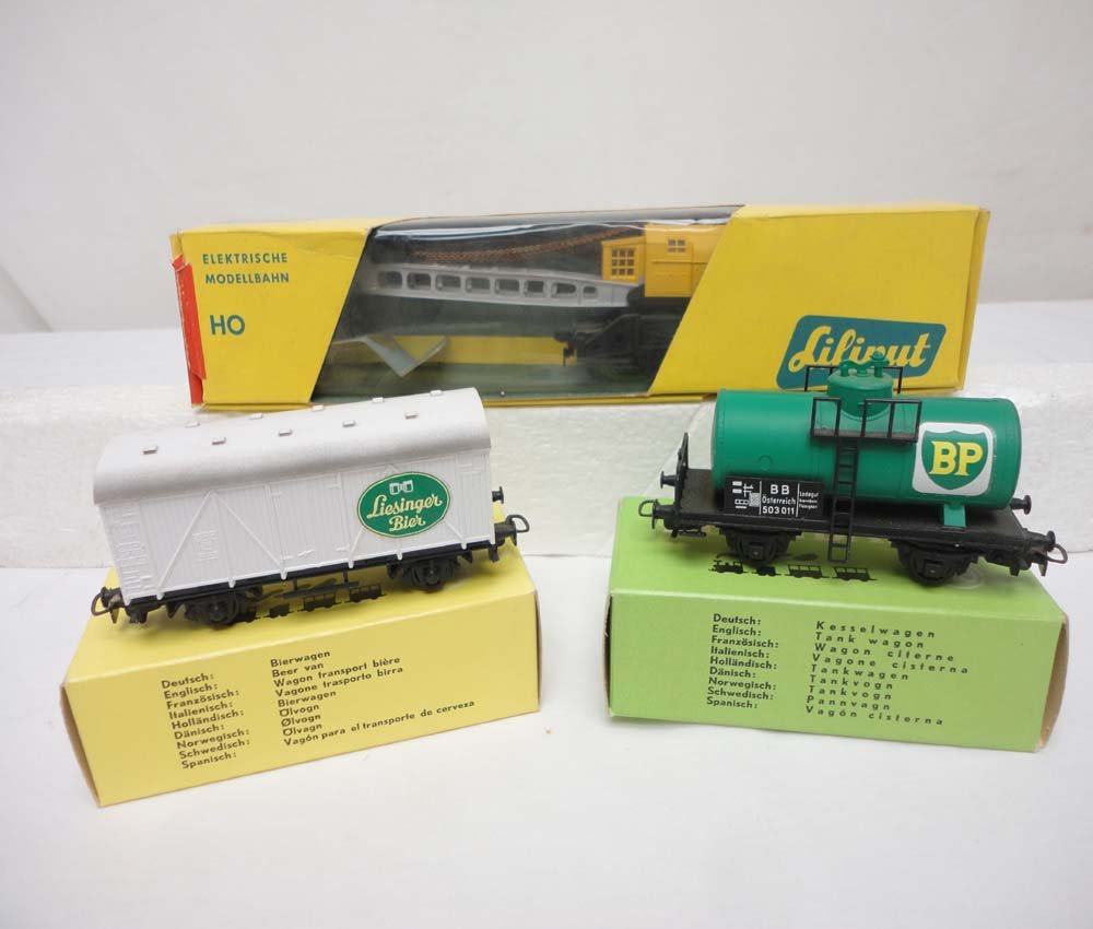 ABT: Liliput/Kleinbahn HO Scale: #210/313/336 Cars/OBs: Paul V. Ambrose and Drew J. Bauer present: These are the #210 Operating Crane, the #313 BP Tanker, and the #336 Liesinger Bier Box Car that Liliput/Kleinbahn made in HO Scale a few years ago. Please l