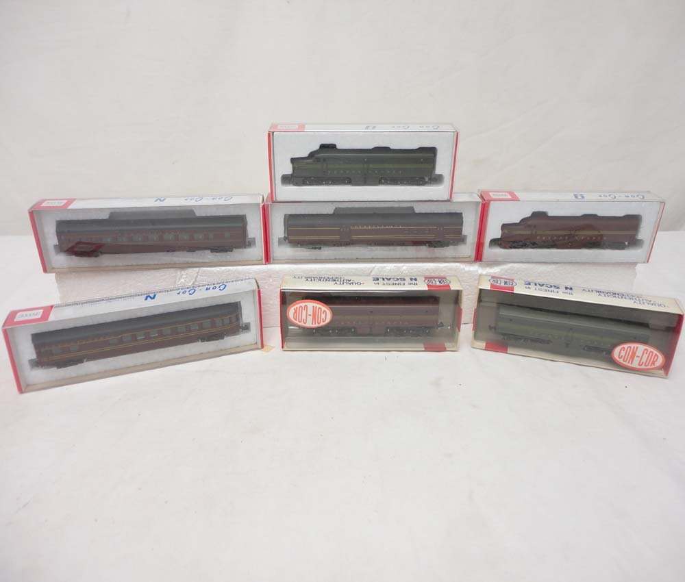 ABT: Con-Cor N Gauge: 2 Pennsylvania AB Diesels and 3 S: Paul V. Ambrose and Drew J. Bauer present: These are two Pennsylvania AB Diesels and three PRR Passenger Cars that Con-cor made in N Gauge a few years ago. Please look at all the pictures; what is pic