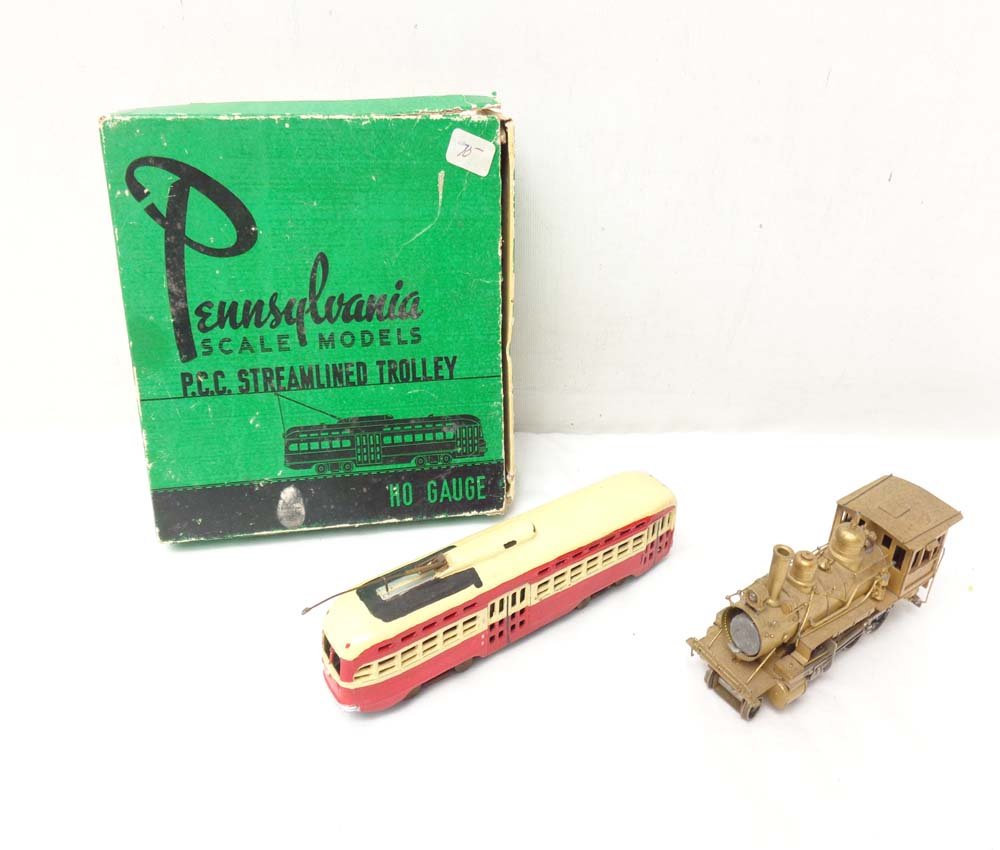 ABT: Penn. Models HO Scale: P.C.C Streamlined Trolley &: Paul V. Ambrose and Drew J. Bauer present: These are the PCC Streamlined Trolley (diecast) that Pennsylvania Models made. and Brass 2-6-0 Engine (no Tender) by unknown Maker in HO from some time ago. 