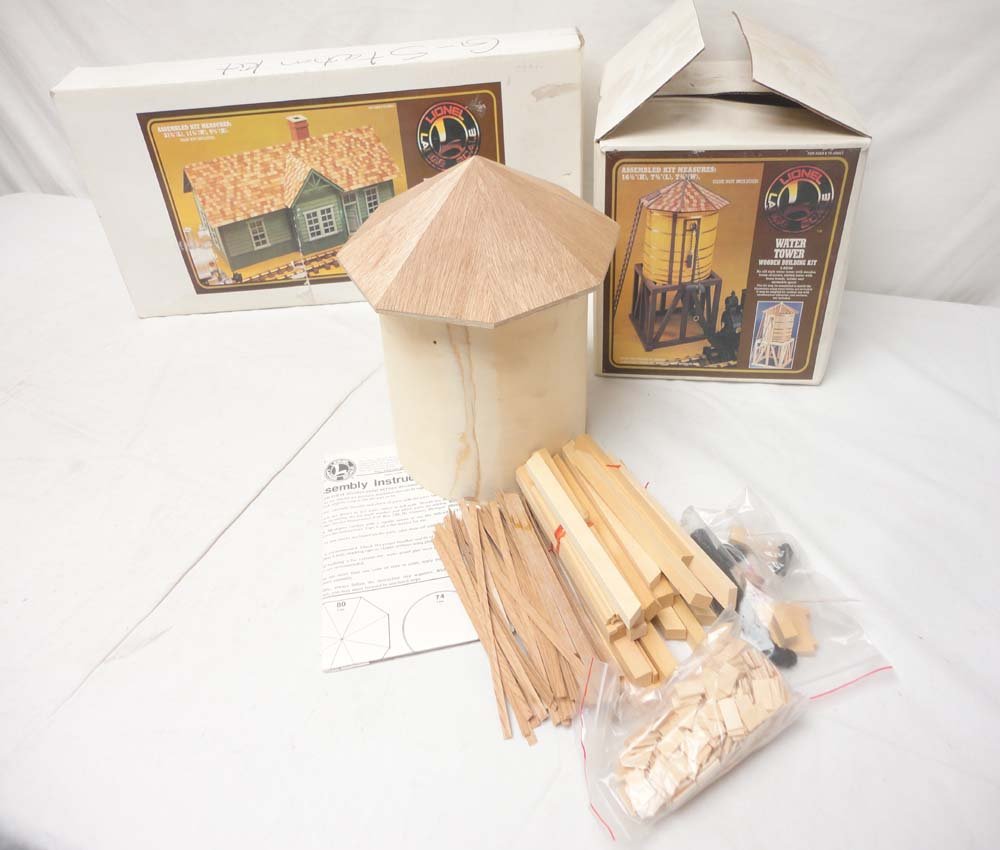 ABT: Lionel #82104 Water Tower & #82107 Passenger &: Paul V. Ambrose and Drew J. Bauer present: These are the #82104 Water Tower and the #82107 Passenger & Freight Station Wooden Building Kits that Lionel made a few years ago. Please review the pictures