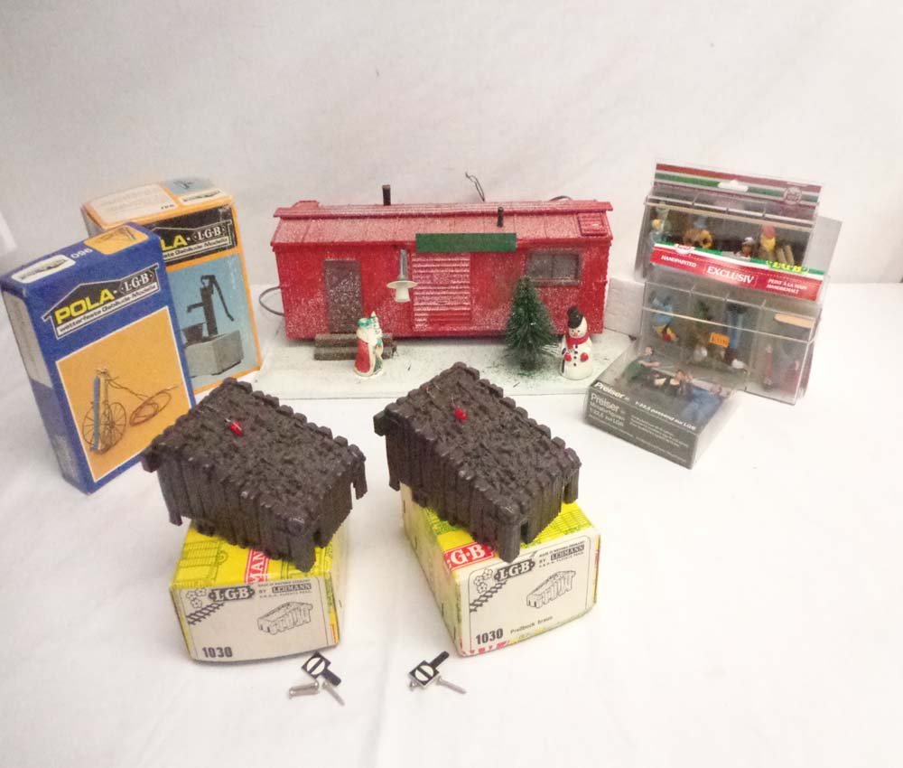ABT: 8 LGB G Scale: Assorted Accessories/OBs: Paul V. Ambrose and Drew J. Bauer present: These are eight Assorted Accessories that LGB made in G Scale a few years ago. Included are the Santa Work Shop South Pole, two #1030 Bumpers, the #54410 Peo