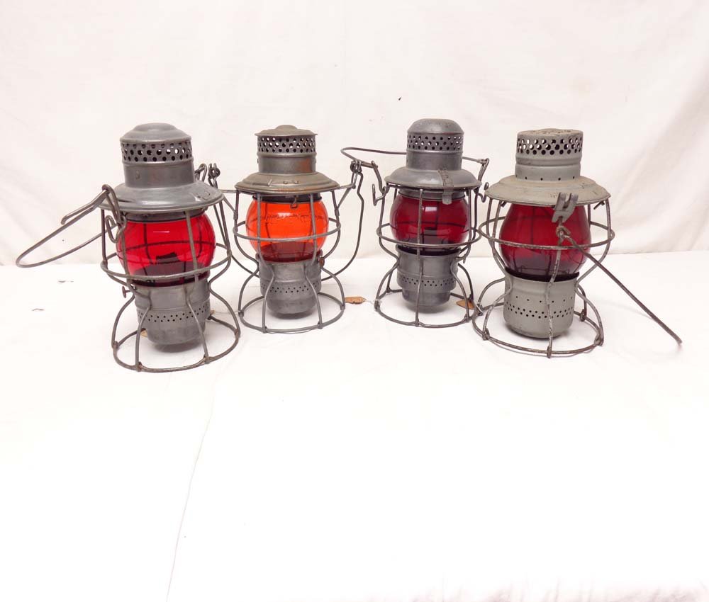 ABT: 4 Assorted Adlake, Armspear and Handlan Lanterns: Paul V. Ambrose and Drew J. Bauer present: These are four Assorted Adlake, Armspear and Handlan Lanterns from an Era gone by. Examine very closely; what is pictured is what you will receive. Please ad